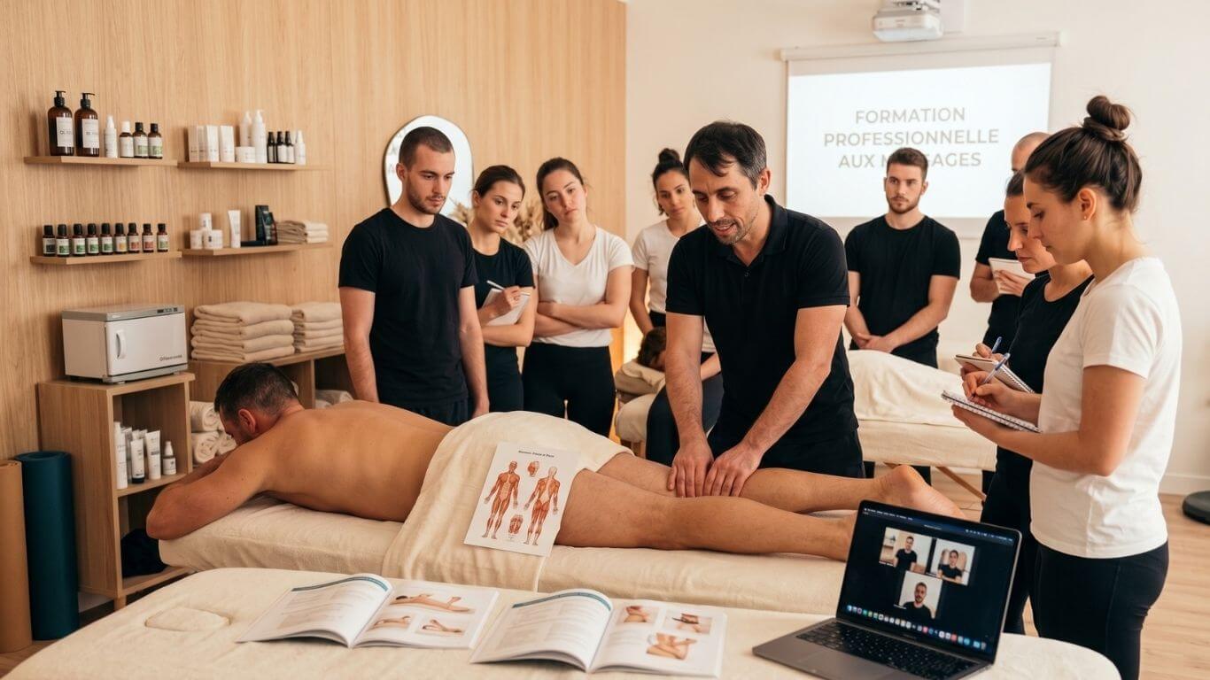 Ressources pédagogiques et démonstration pendant la formation Massage Sportif